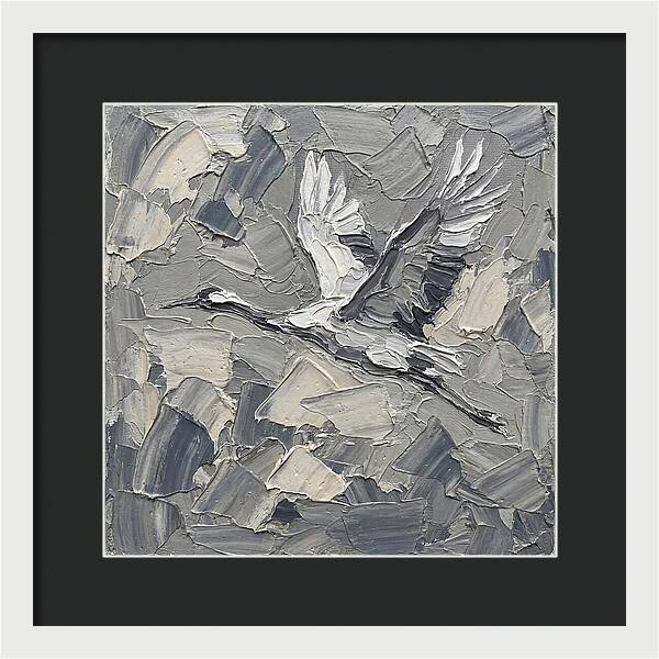 Soaring Crane In Grayscale