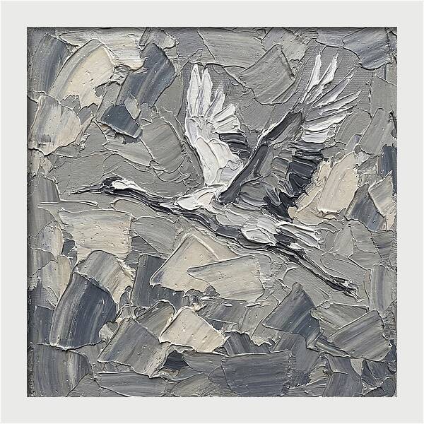 Soaring Crane In Grayscale