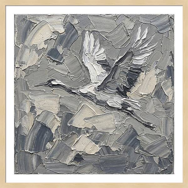 Soaring Crane In Grayscale