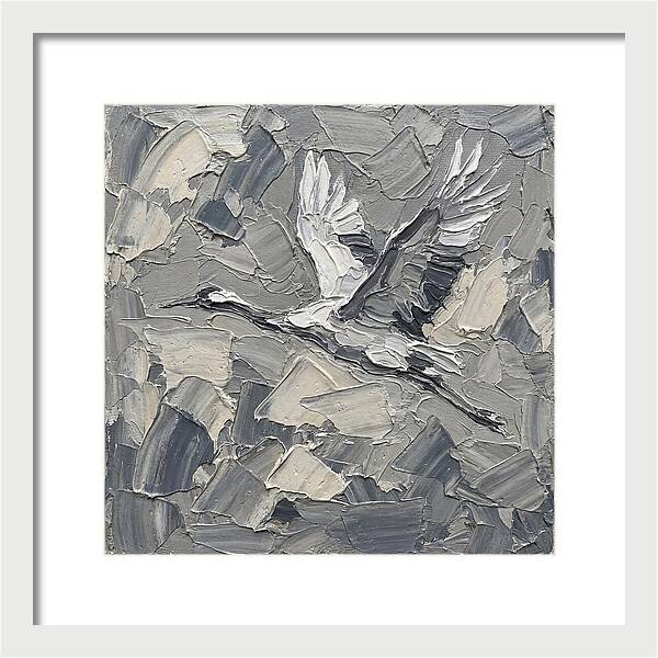 Soaring Crane In Grayscale