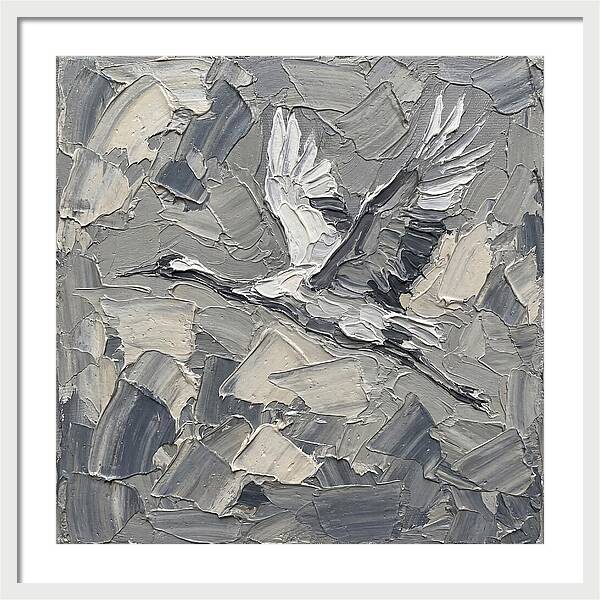 Soaring Crane In Grayscale