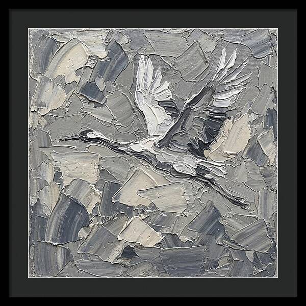Soaring Crane In Grayscale