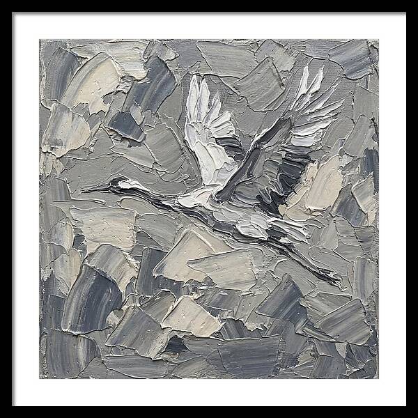 Soaring Crane In Grayscale