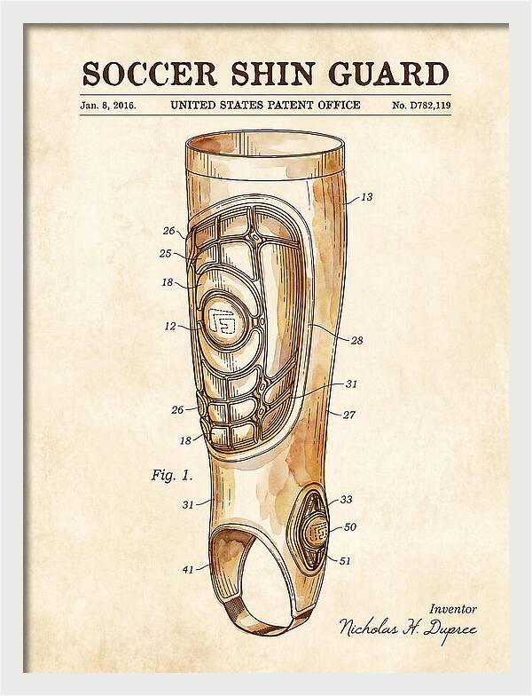 Soccer Shin Guard Watercolor Patent Usd782119