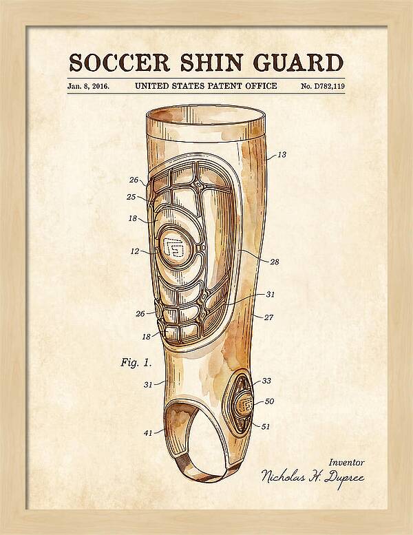 Soccer Shin Guard Watercolor Patent Usd782119