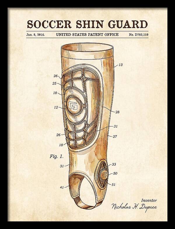 Soccer Shin Guard Watercolor Patent Usd782119