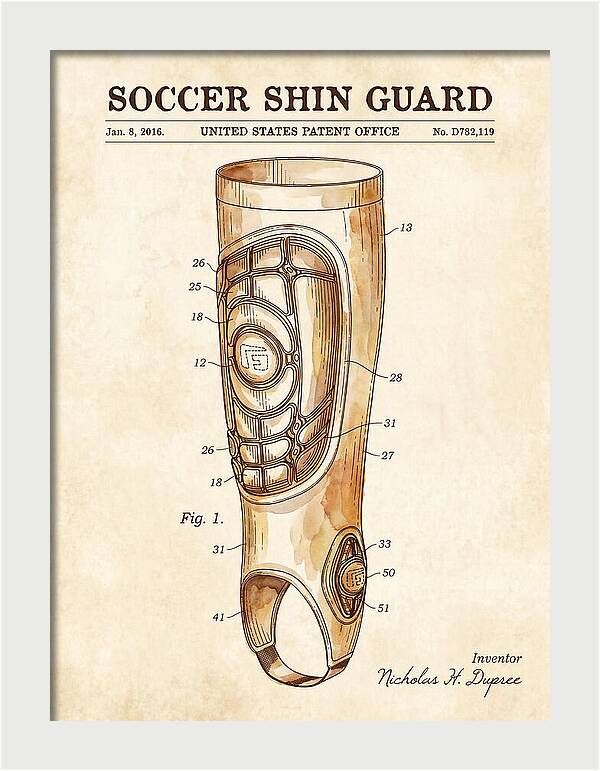 Soccer Shin Guard Watercolor Patent Usd782119