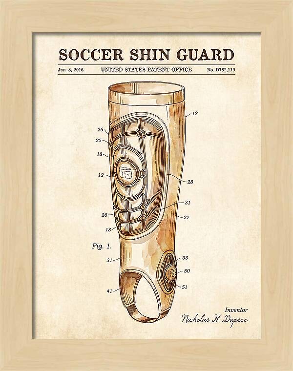 Soccer Shin Guard Watercolor Patent Usd782119