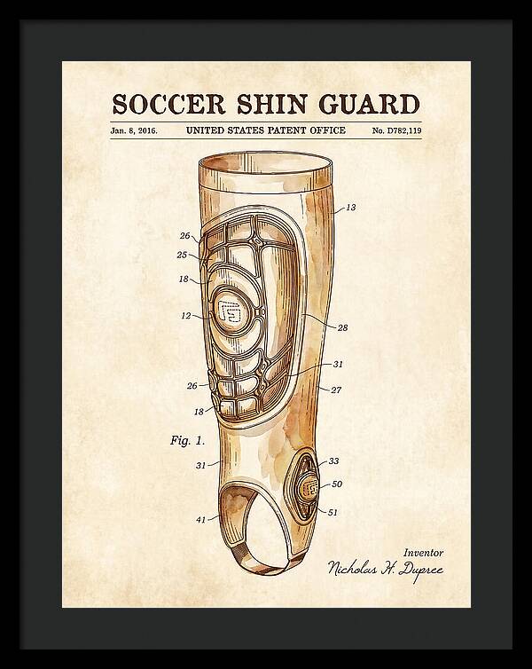 Soccer Shin Guard Watercolor Patent Usd782119