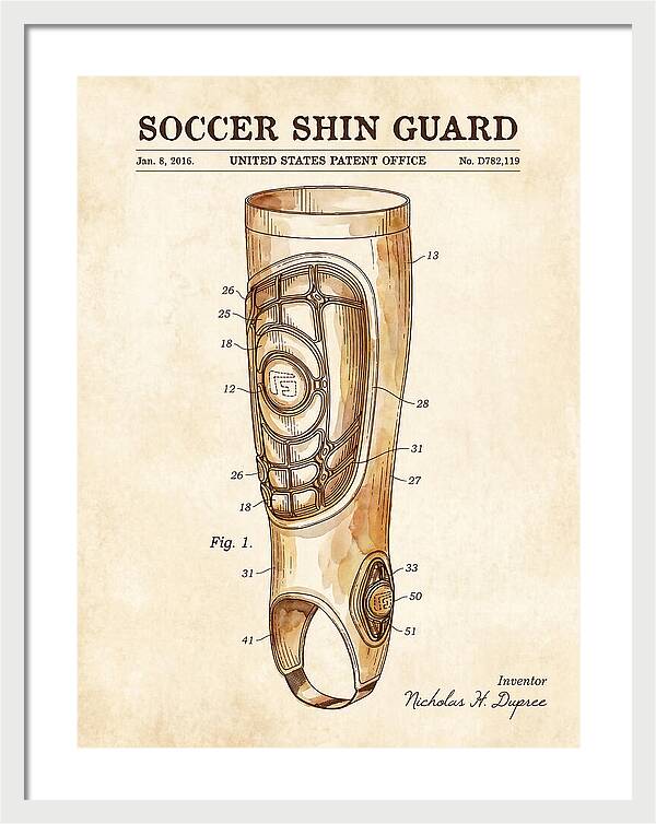 Soccer Shin Guard Watercolor Patent Usd782119