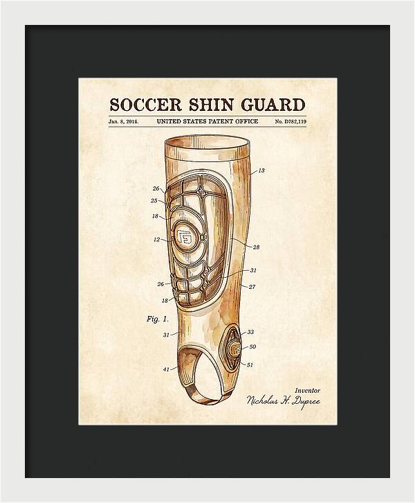 Soccer Shin Guard Watercolor Patent Usd782119
