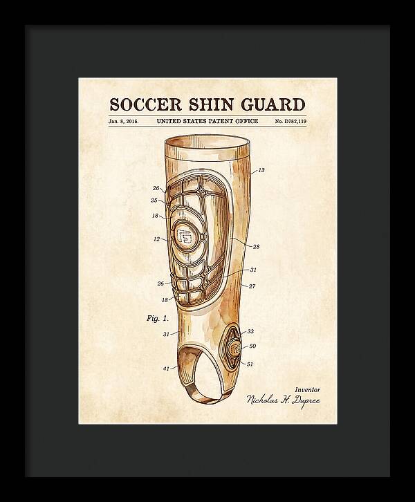 Soccer Shin Guard Watercolor Patent Usd782119