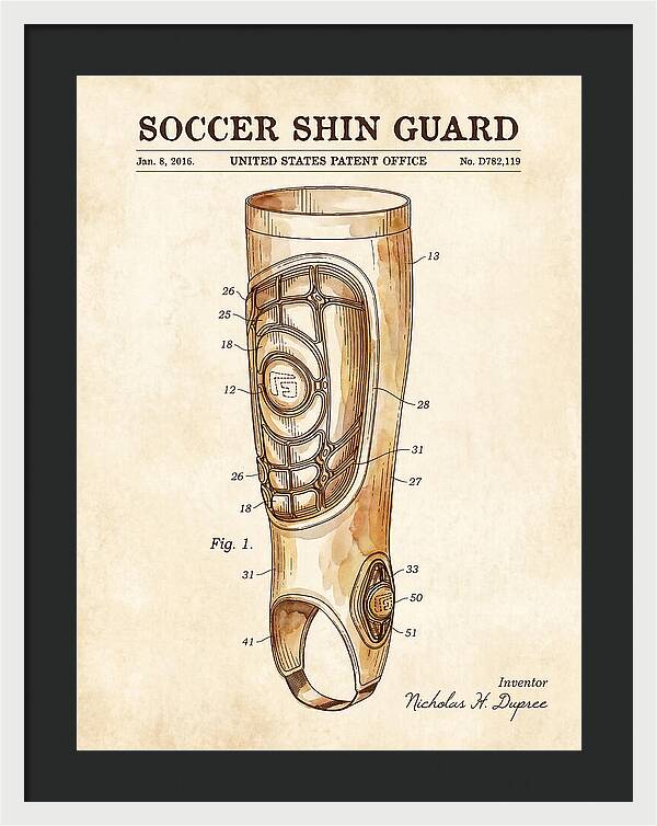 Soccer Shin Guard Watercolor Patent Usd782119