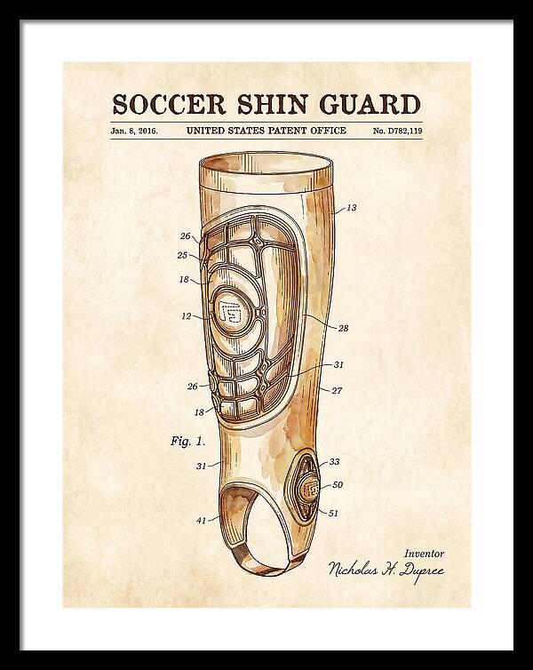 Soccer Shin Guard Watercolor Patent Usd782119