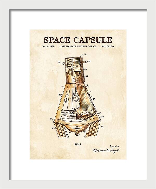 Space Capsule Mercury Watercolor Patent Us3093346