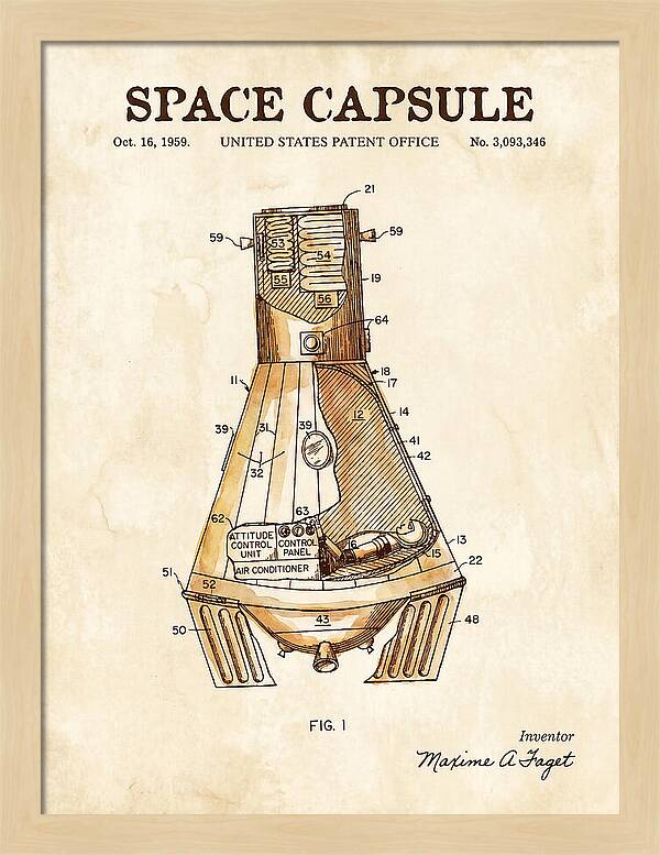 Space Capsule Mercury Watercolor Patent Us3093346