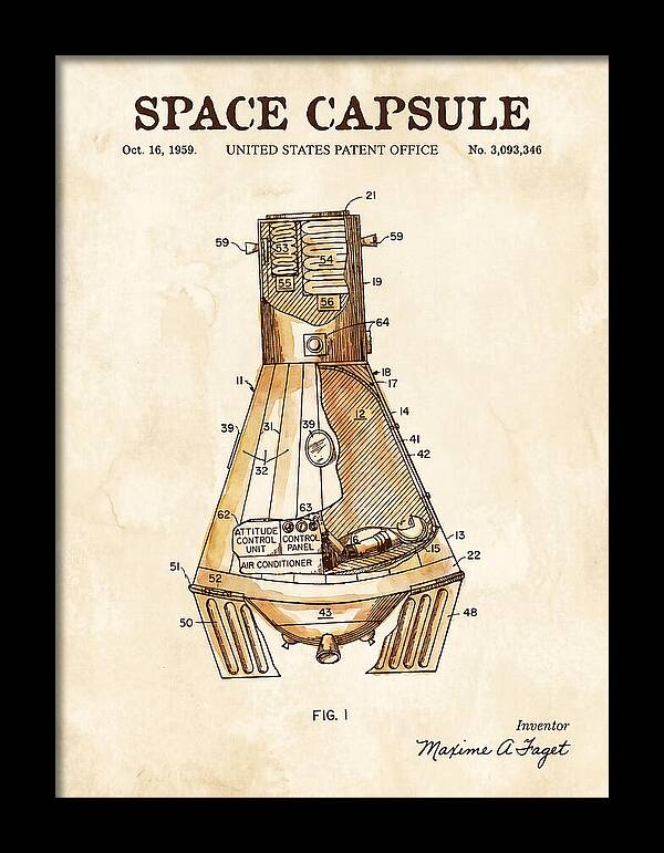 Space Capsule Mercury Watercolor Patent Us3093346