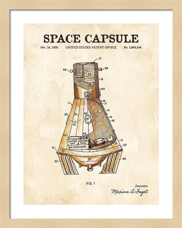 Space Capsule Mercury Watercolor Patent Us3093346