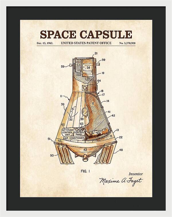 Space Capsule Mercury Watercolor Patent Us3270908