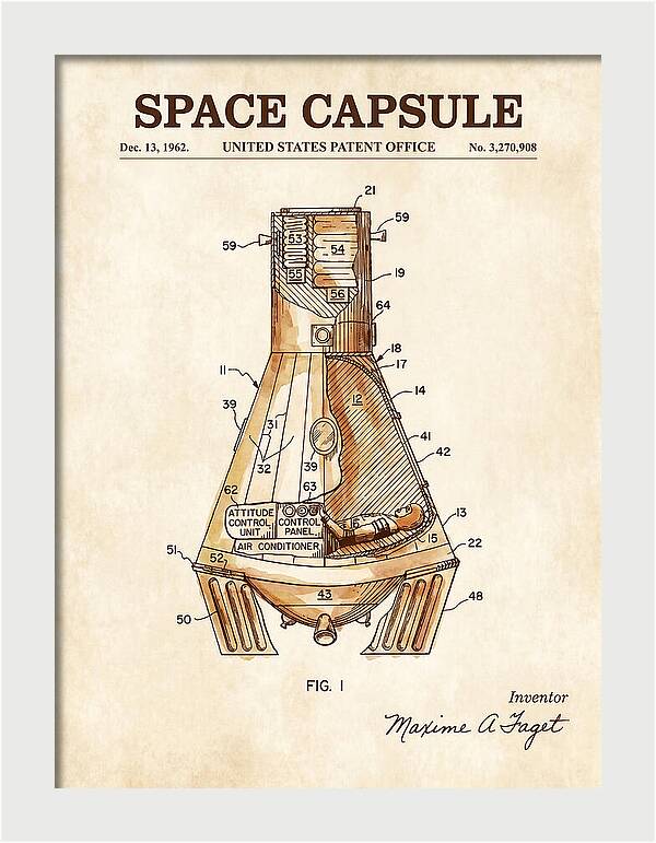 Space Capsule Mercury Watercolor Patent Us3270908
