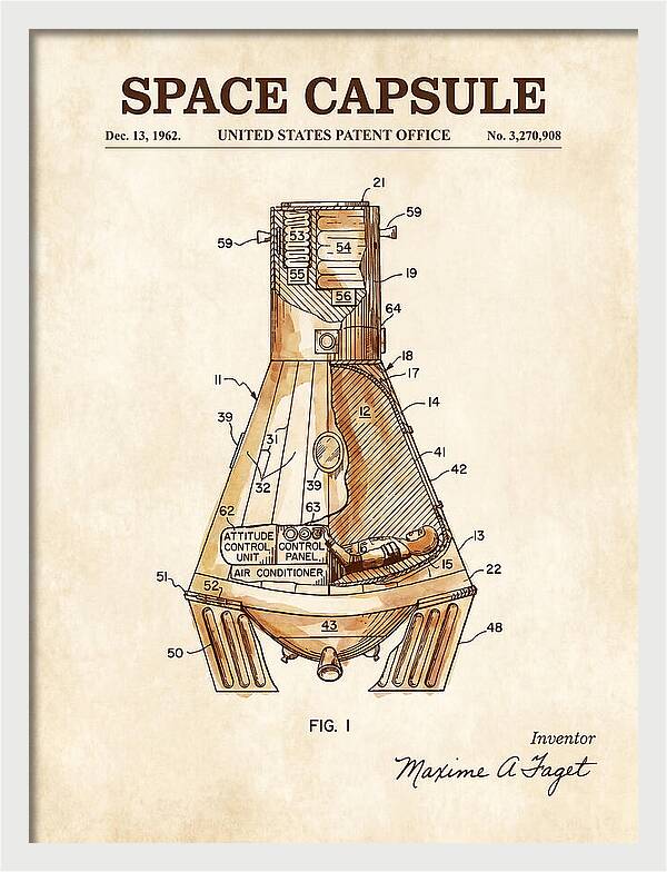 Space Capsule Mercury Watercolor Patent Us3270908