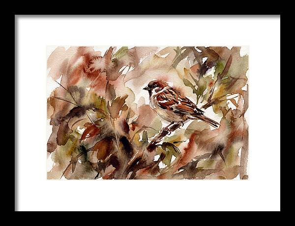 Sparrow Among Autumn Leaves