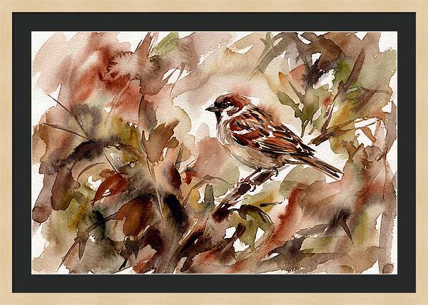 Sparrow Among Autumn Leaves