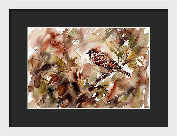 Sparrow Among Autumn Leaves
