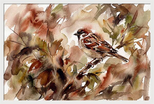Sparrow Among Autumn Leaves