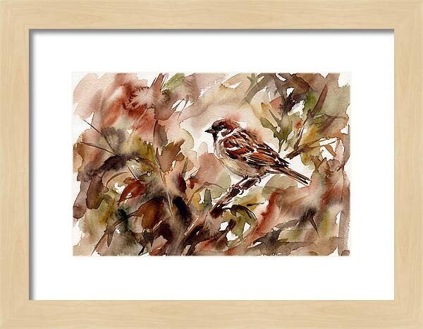 Sparrow Among Autumn Leaves
