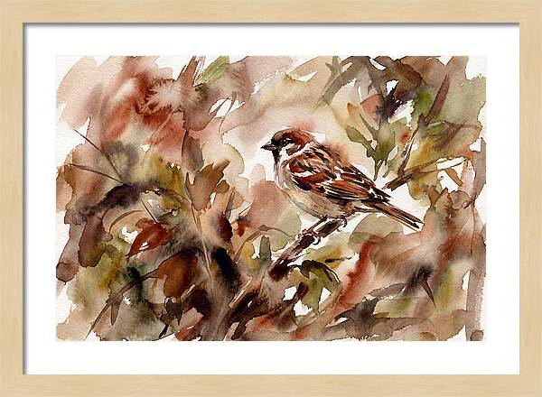 Sparrow Among Autumn Leaves