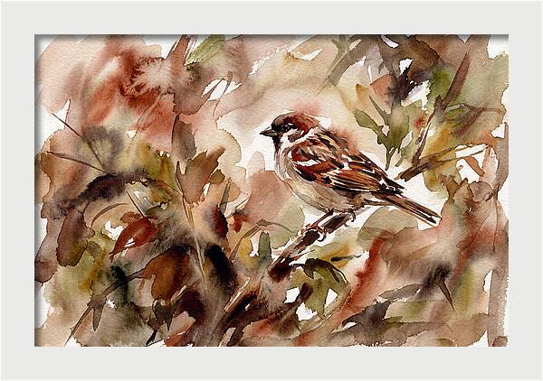 Sparrow Among Autumn Leaves
