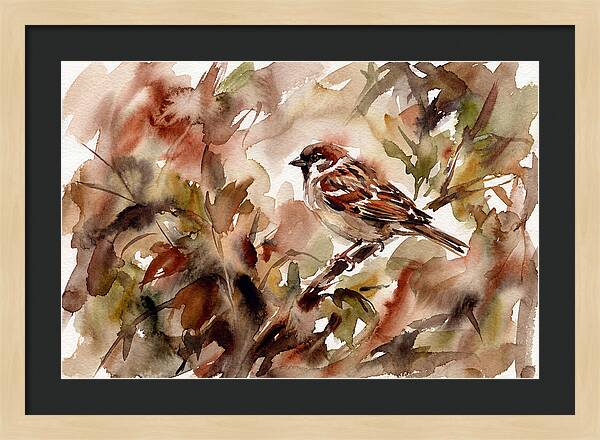 Sparrow Among Autumn Leaves