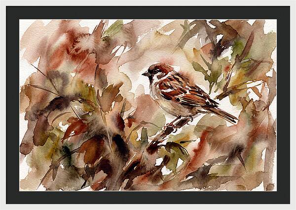 Sparrow Among Autumn Leaves