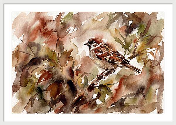 Sparrow Among Autumn Leaves