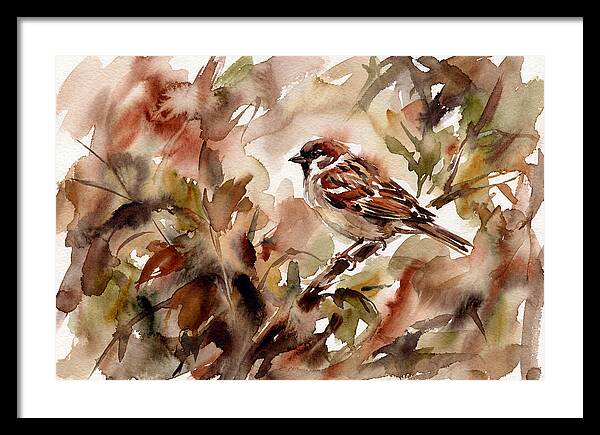 Sparrow Among Autumn Leaves