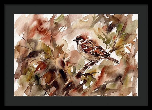 Sparrow Among Autumn Leaves