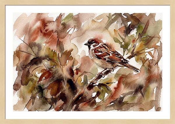 Sparrow Among Autumn Leaves
