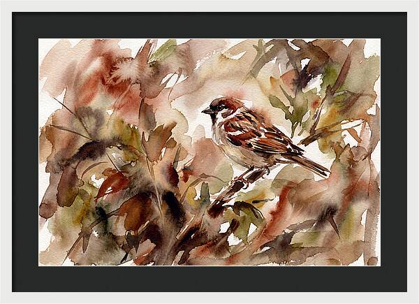 Sparrow Among Autumn Leaves