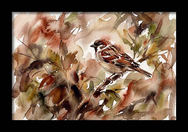 Sparrow Among Autumn Leaves