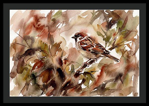 Sparrow Among Autumn Leaves