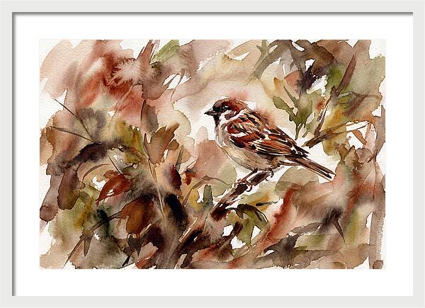 Sparrow Among Autumn Leaves