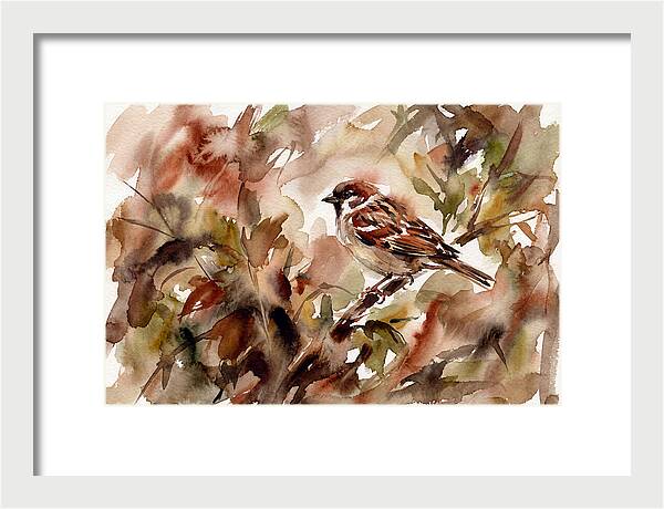 Sparrow Among Autumn Leaves
