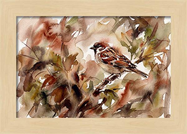 Sparrow Among Autumn Leaves