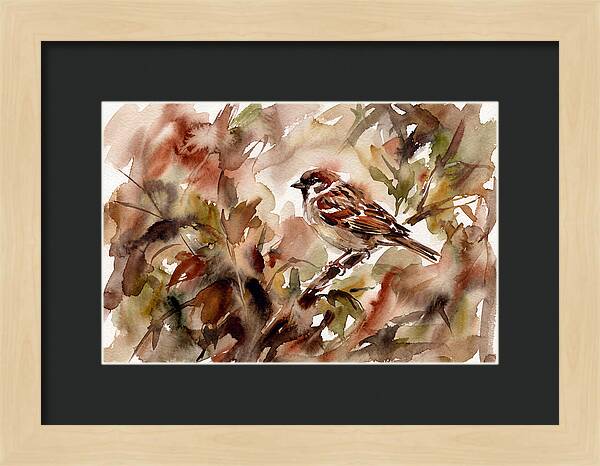 Sparrow Among Autumn Leaves