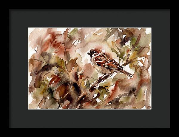 Sparrow Among Autumn Leaves