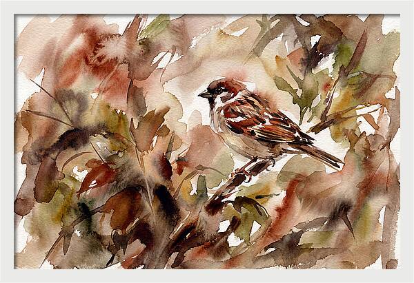 Sparrow Among Autumn Leaves