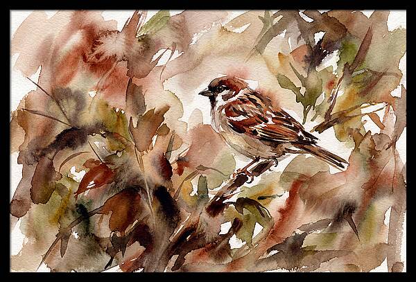 Sparrow Among Autumn Leaves