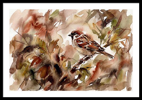 Sparrow Among Autumn Leaves