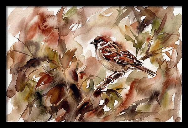 Sparrow Among Autumn Leaves